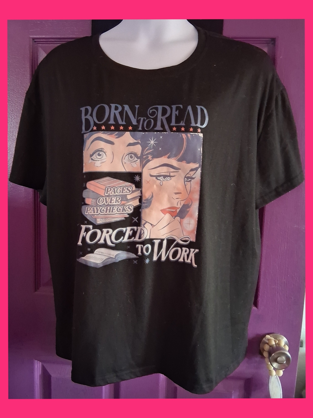 SHEIN Black Curve Tee with Pink Label